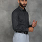 Black Printed Slim Fit Formal Shirt | GreenFibre