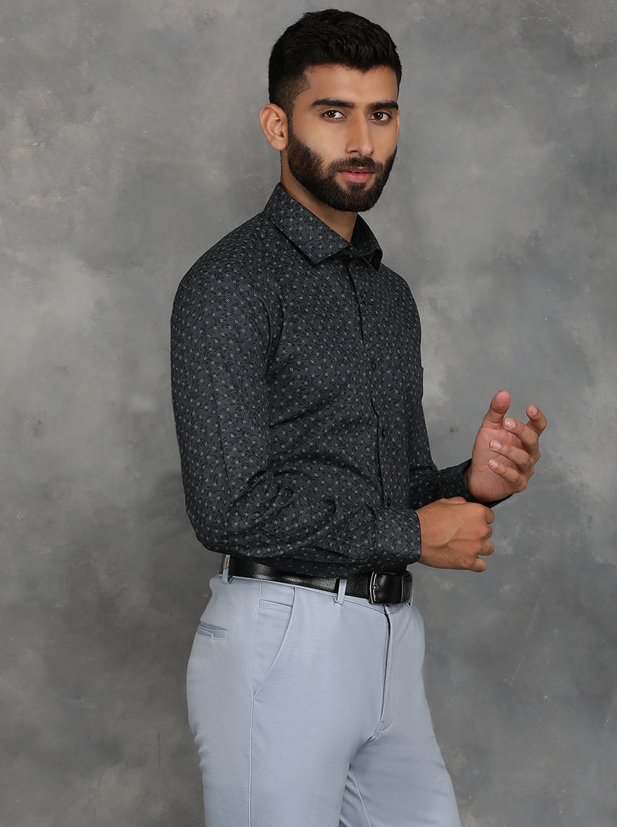 Black Printed Slim Fit Formal Shirt | GreenFibre