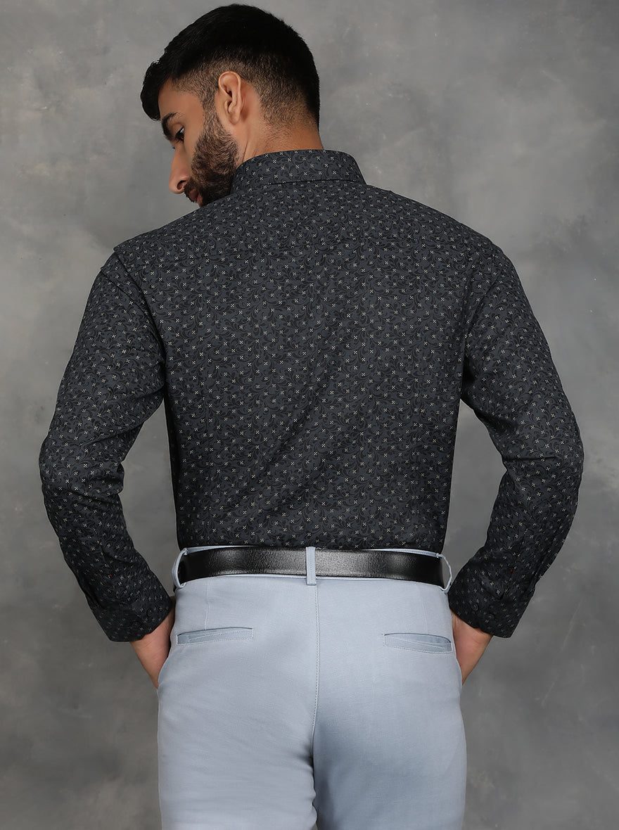 Black Printed Slim Fit Formal Shirt | GreenFibre