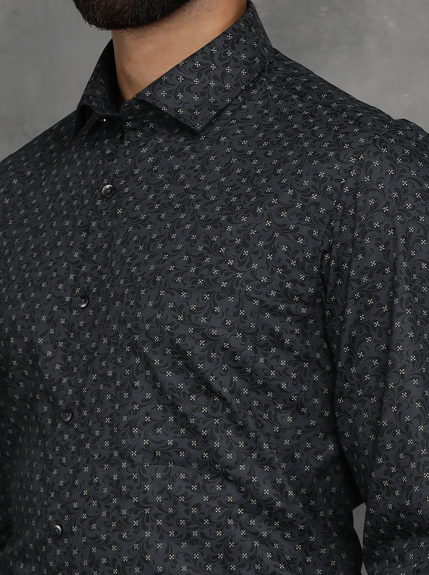 Black Printed Slim Fit Formal Shirt | GreenFibre