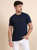 Navy Blue Printed Slim Fit T-Shirt | Greenfibre