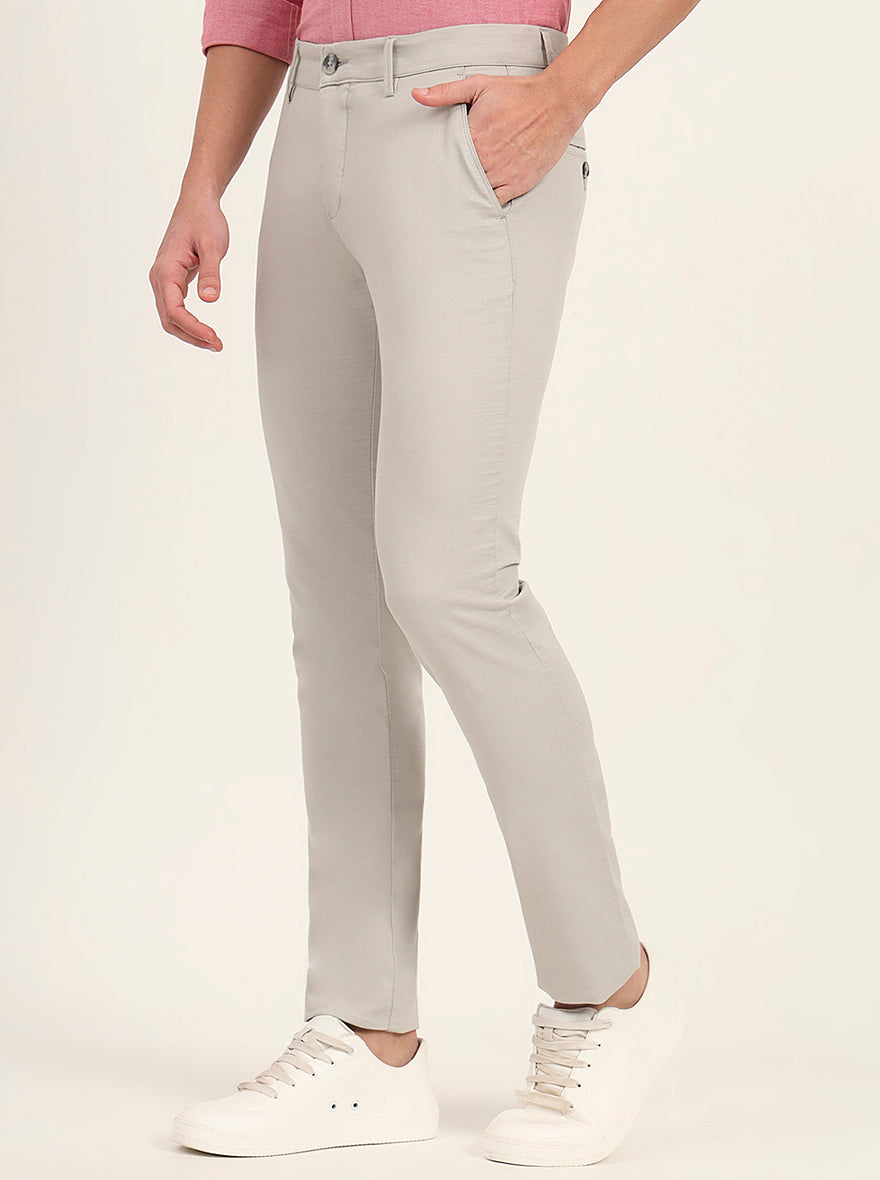 Grey Solid Super Slim Fit Casual Trouser | Greenfibre