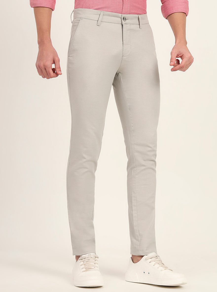 Grey Solid Super Slim Fit Casual Trouser | Greenfibre