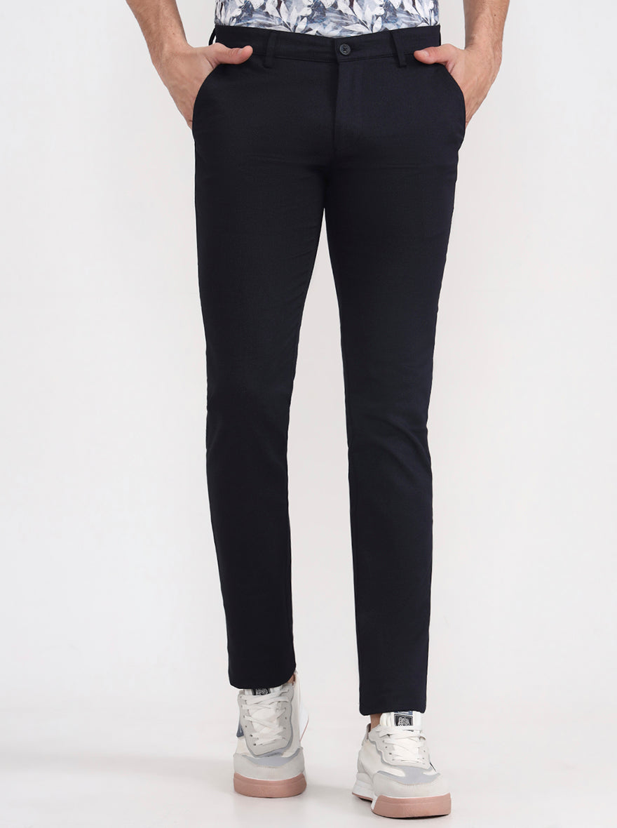 Navy Blue Solid Super Slim Fit Casual Trouser | Greenfibre