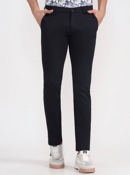 Navy Blue Solid Super Slim Fit Casual Trouser | Greenfibre