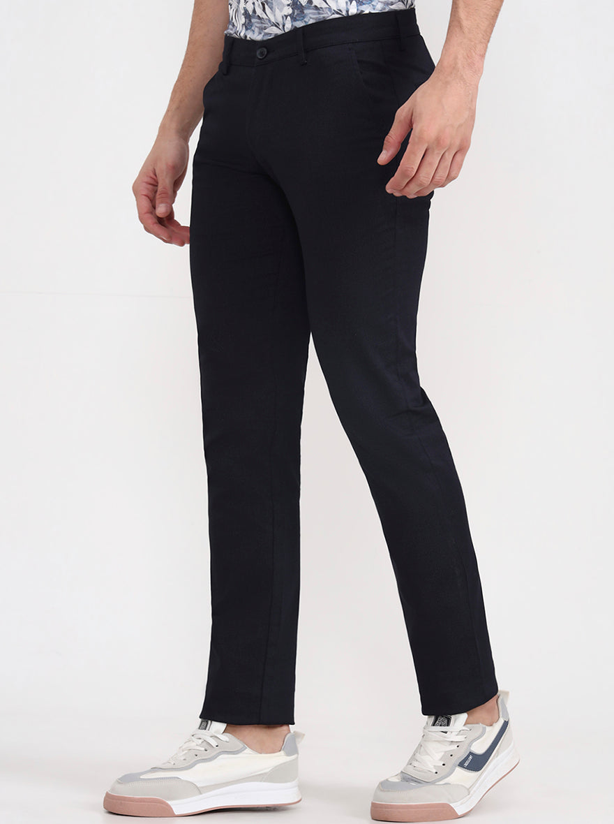 Navy Blue Solid Super Slim Fit Casual Trouser | Greenfibre
