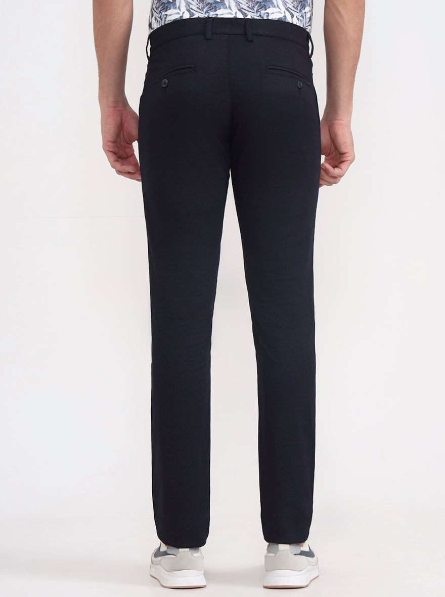 Navy Blue Solid Super Slim Fit Casual Trouser | Greenfibre