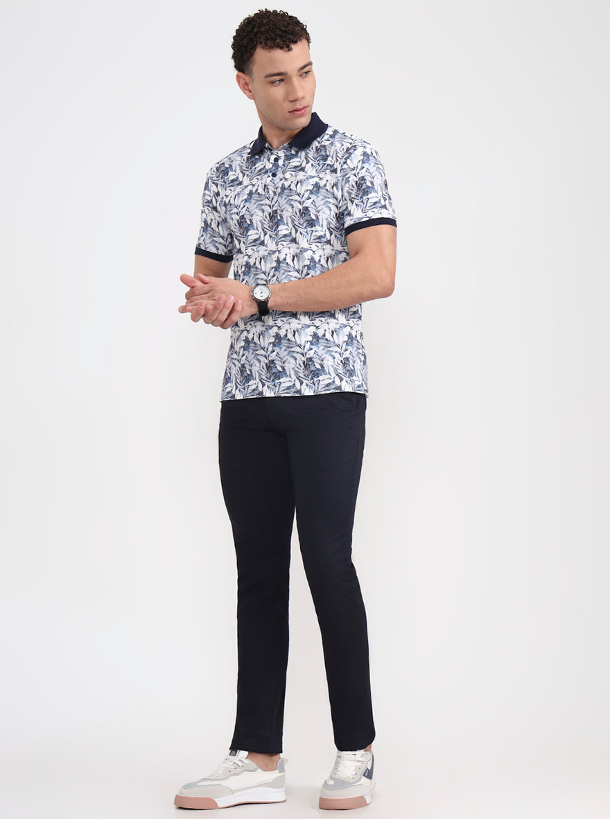 Navy Blue Solid Super Slim Fit Casual Trouser | Greenfibre
