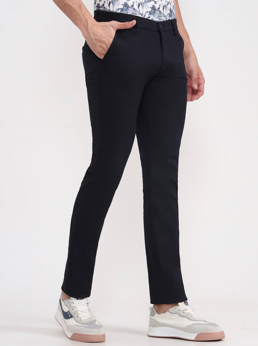 Navy Blue Solid Super Slim Fit Casual Trouser | Greenfibre