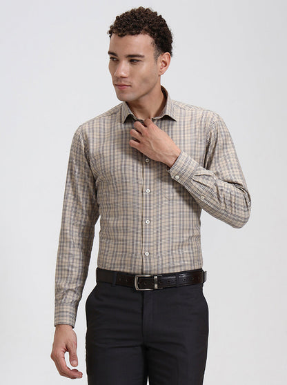 Fawn Checked Slim Fit Formal Shirt | Greenfibre