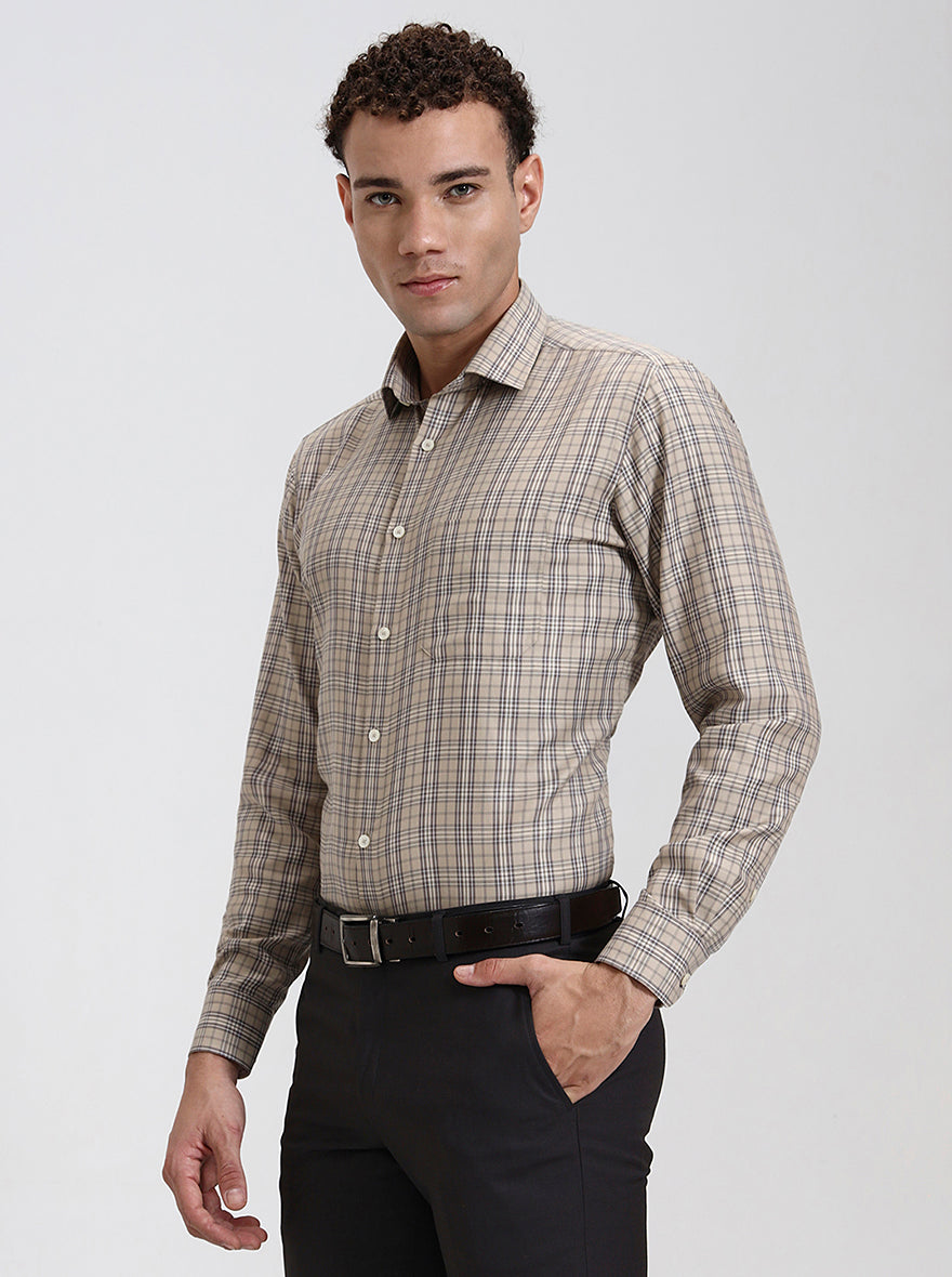 Fawn Checked Slim Fit Formal Shirt | Greenfibre