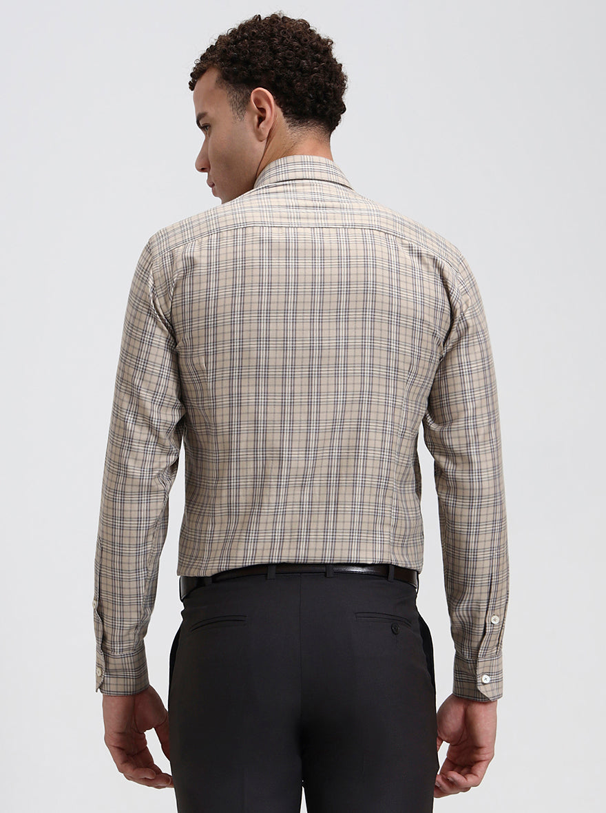 Fawn Checked Slim Fit Formal Shirt | Greenfibre