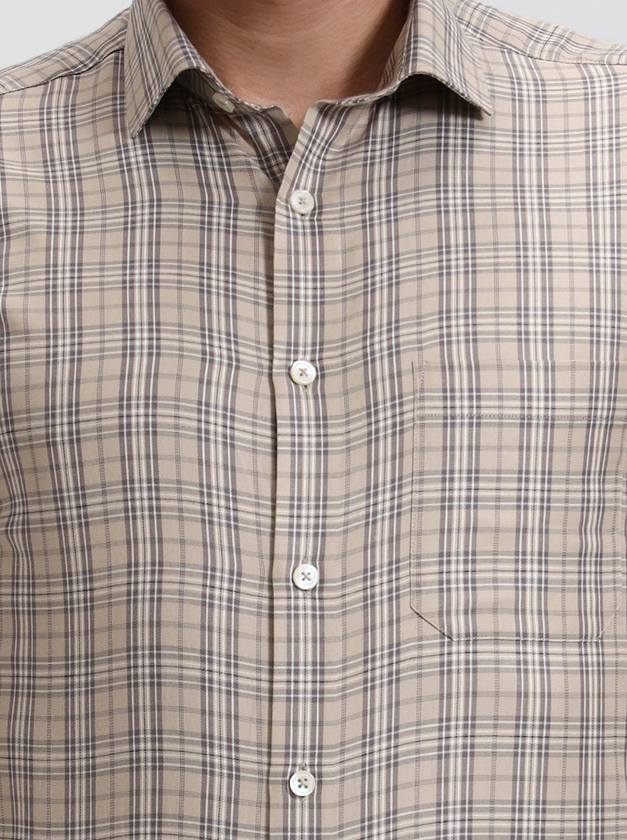 Fawn Checked Slim Fit Formal Shirt | Greenfibre