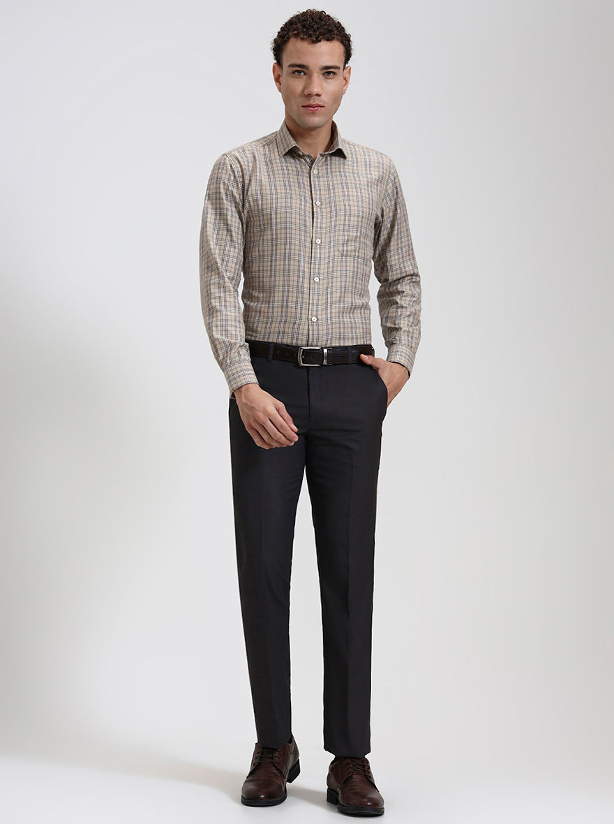 Fawn Checked Slim Fit Formal Shirt | Greenfibre