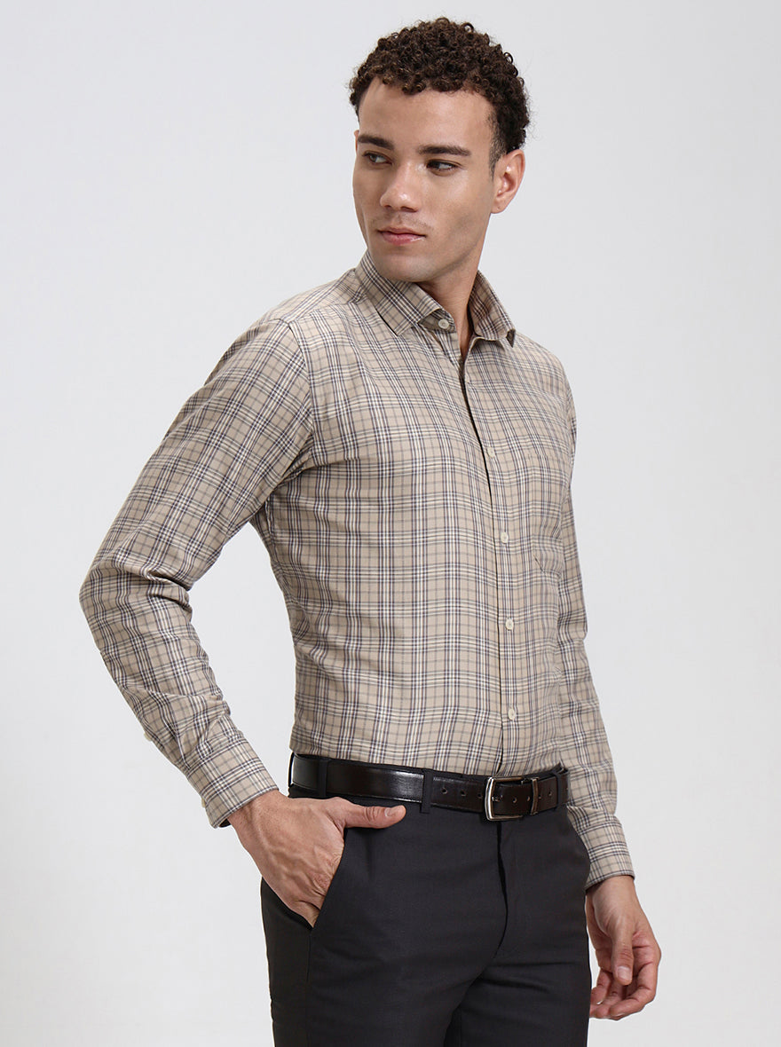 Fawn Checked Slim Fit Formal Shirt | Greenfibre