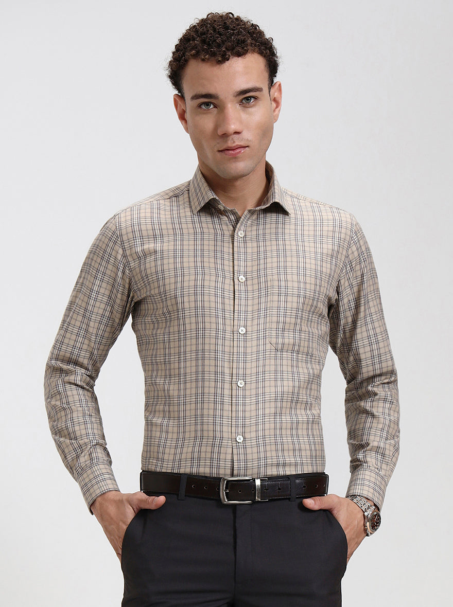 Fawn Checked Slim Fit Formal Shirt | Greenfibre
