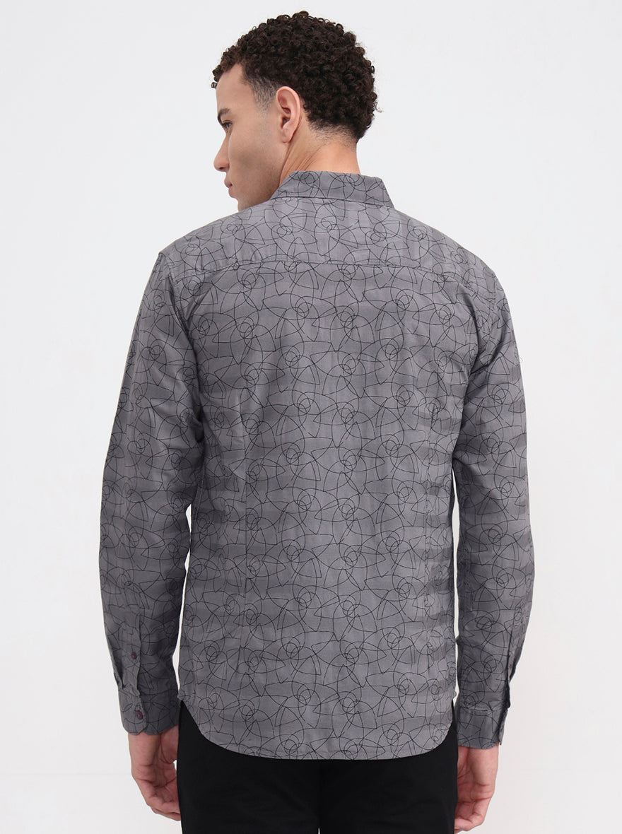 Grey Printed Slim Fit Casual Shirt | Greenfibre