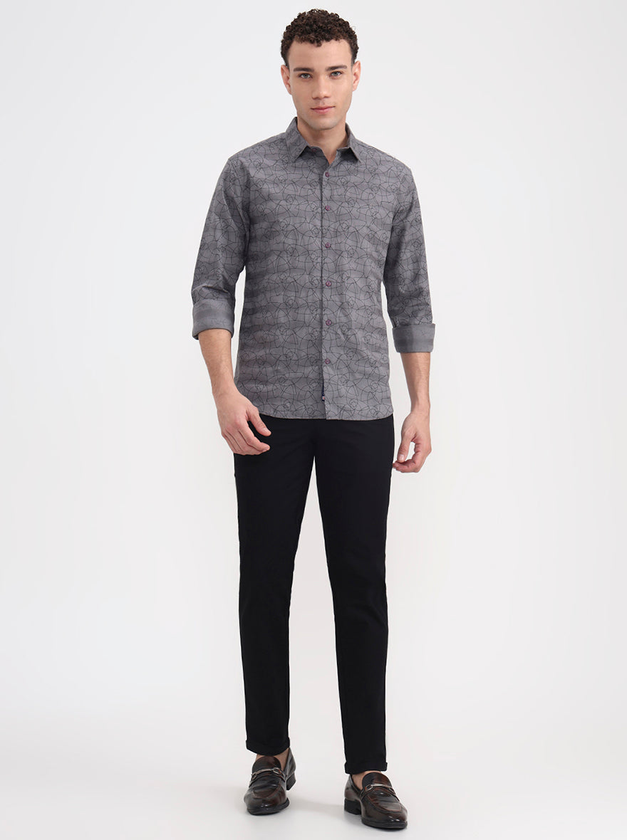 Grey Printed Slim Fit Casual Shirt | Greenfibre