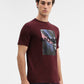 Maroon Printed Slim Fit T-Shirt | Greenfibre