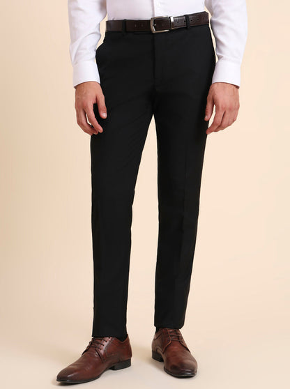 Black Solid Super Slim Fit Formal Trouser | Greenfibre