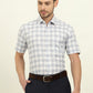 White & Grey Checked Regular Fit Formal Shirt | JadeBlue