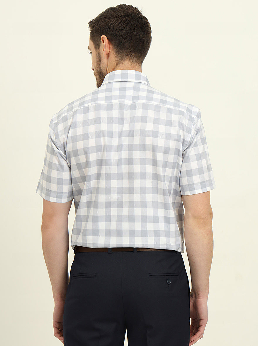 White & Grey Checked Regular Fit Formal Shirt | JadeBlue