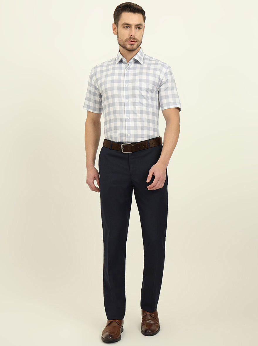 White & Grey Checked Regular Fit Formal Shirt | JadeBlue