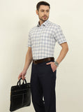 White & Grey Checked Regular Fit Formal Shirt | JadeBlue