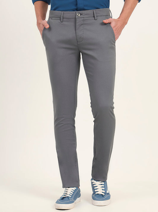 Grey Solid Super Slim Fit Casual Trouser | Greenfibre