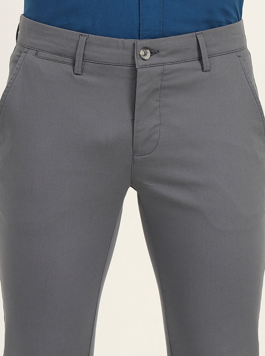 Grey Solid Super Slim Fit Casual Trouser | Greenfibre