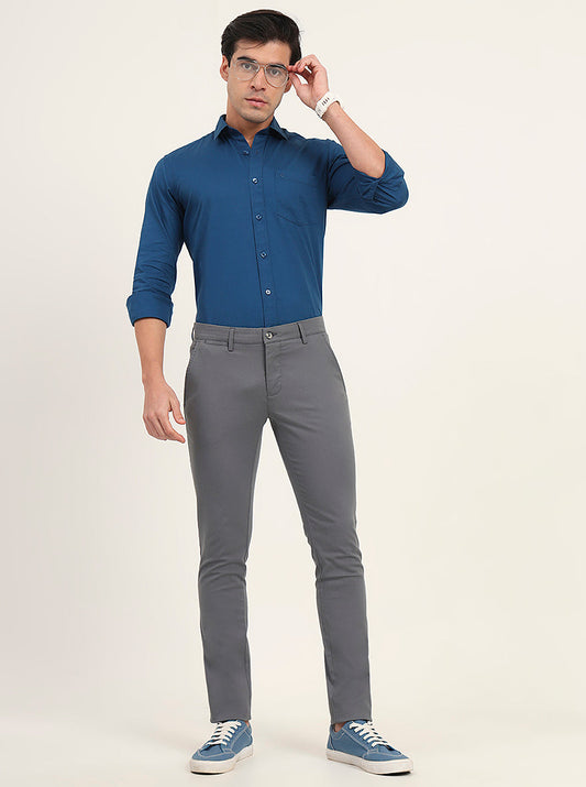 Grey Solid Super Slim Fit Casual Trouser | Greenfibre