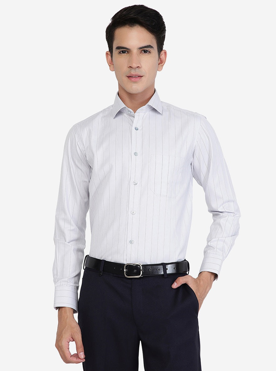 Grey Striped Slim fit Formal Shirt | Greenfibre