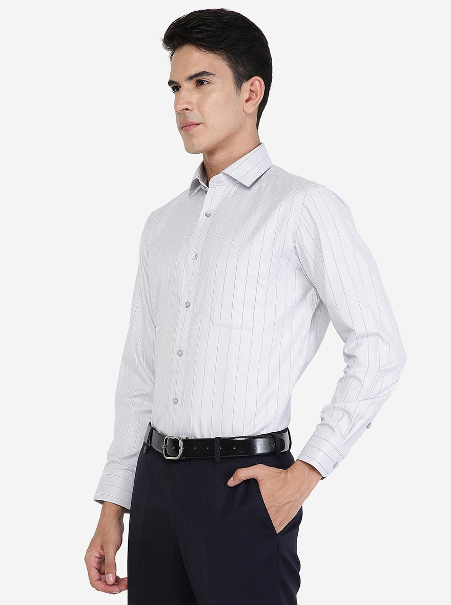 Grey Striped Slim fit Formal Shirt | Greenfibre