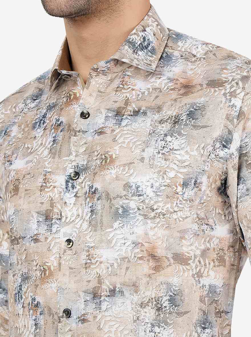 Golden Printed Slim Fit Party Wear Shirt | Greenfibre