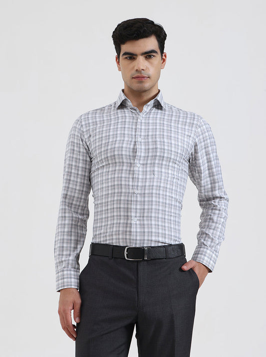 White & Grey Checked Slim Fit Formal Shirt | Greenfibre