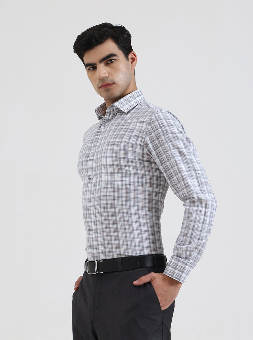 White & Grey Checked Slim Fit Formal Shirt | Greenfibre