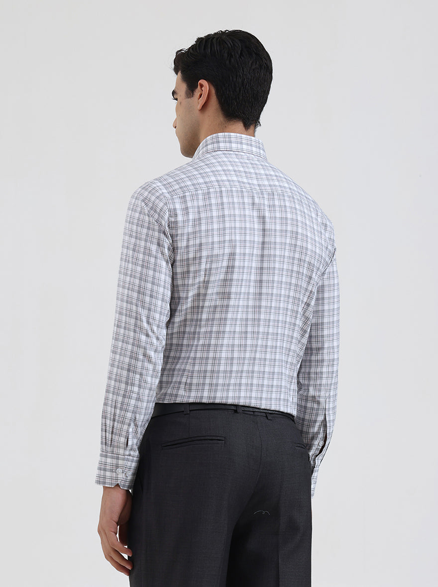 White & Grey Checked Slim Fit Formal Shirt | Greenfibre