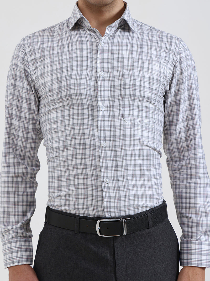 White & Grey Checked Slim Fit Formal Shirt | Greenfibre