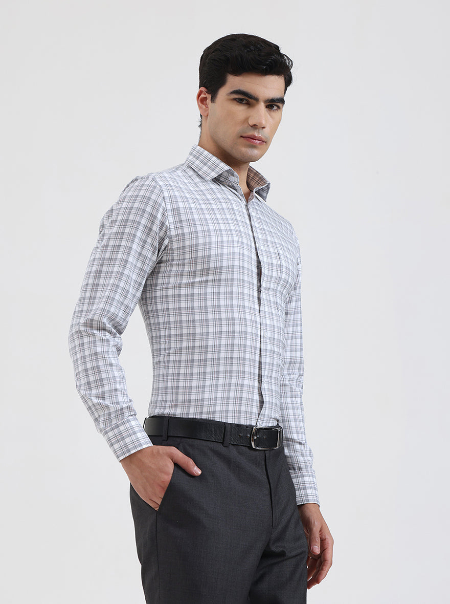 White & Grey Checked Slim Fit Formal Shirt | Greenfibre