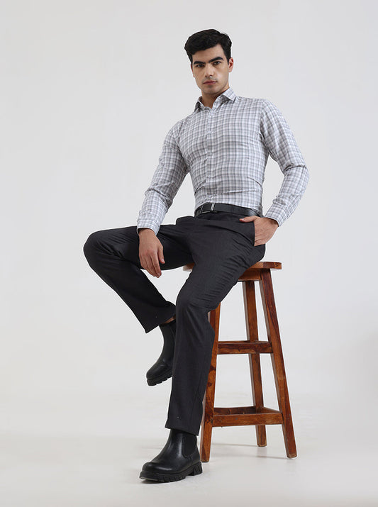 White & Grey Checked Slim Fit Formal Shirt | Greenfibre