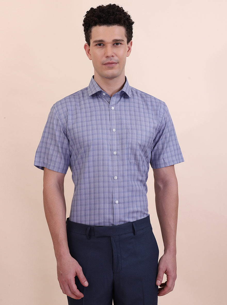 Blue Checked Regular Fit Formal Shirt | Greenfibre