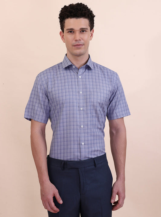 Blue Checked Regular Fit Formal Shirt | Greenfibre