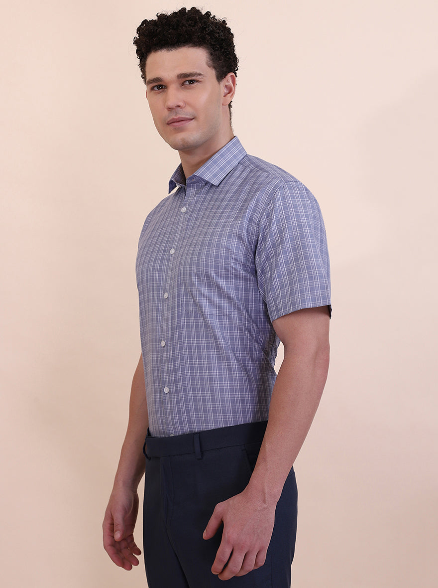Blue Checked Regular Fit Formal Shirt | Greenfibre