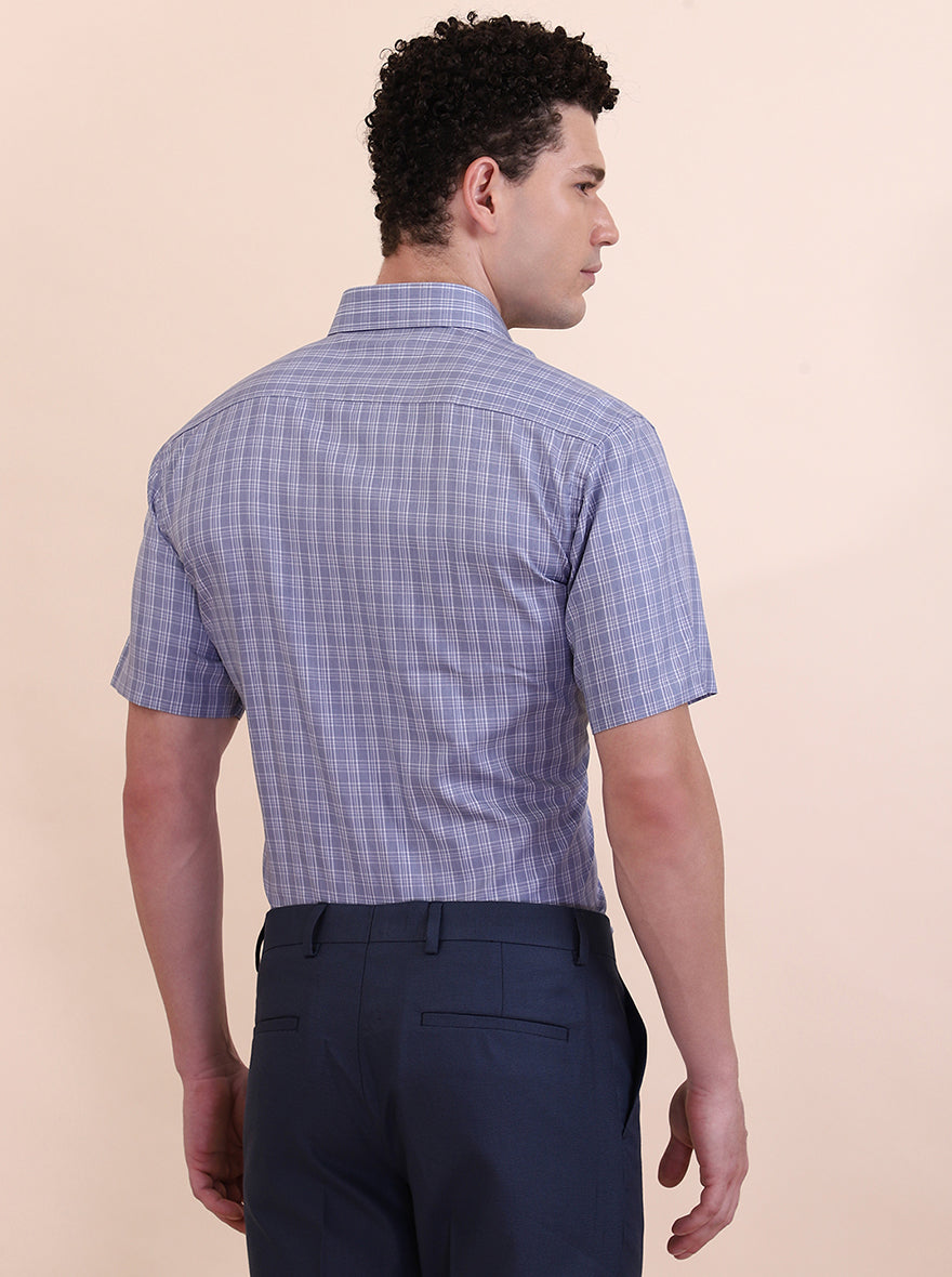Blue Checked Regular Fit Formal Shirt | Greenfibre