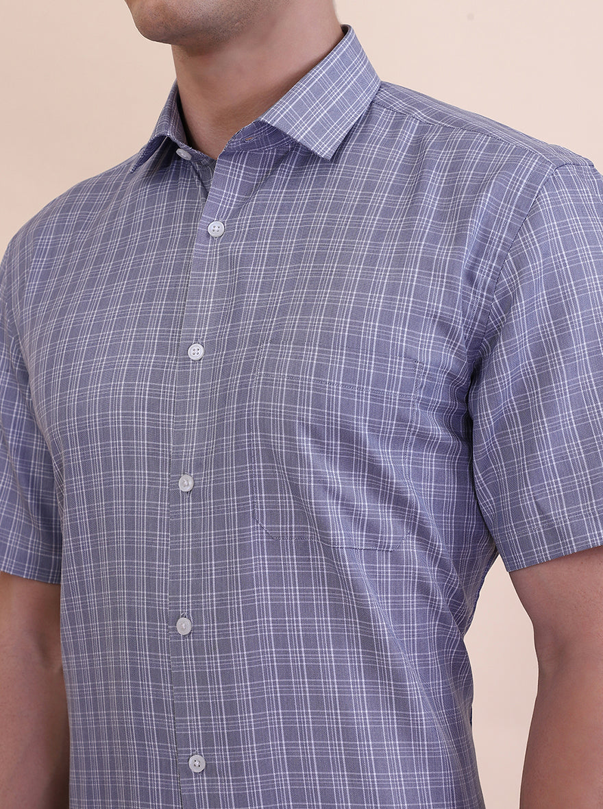 Blue Checked Regular Fit Formal Shirt | Greenfibre