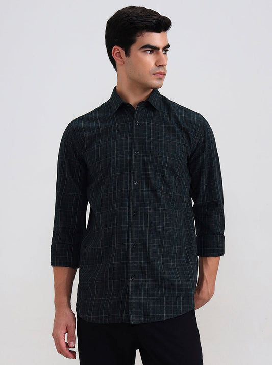 Dark Green Checked Smart Fit Semi Casual Shirt | Greenfibre