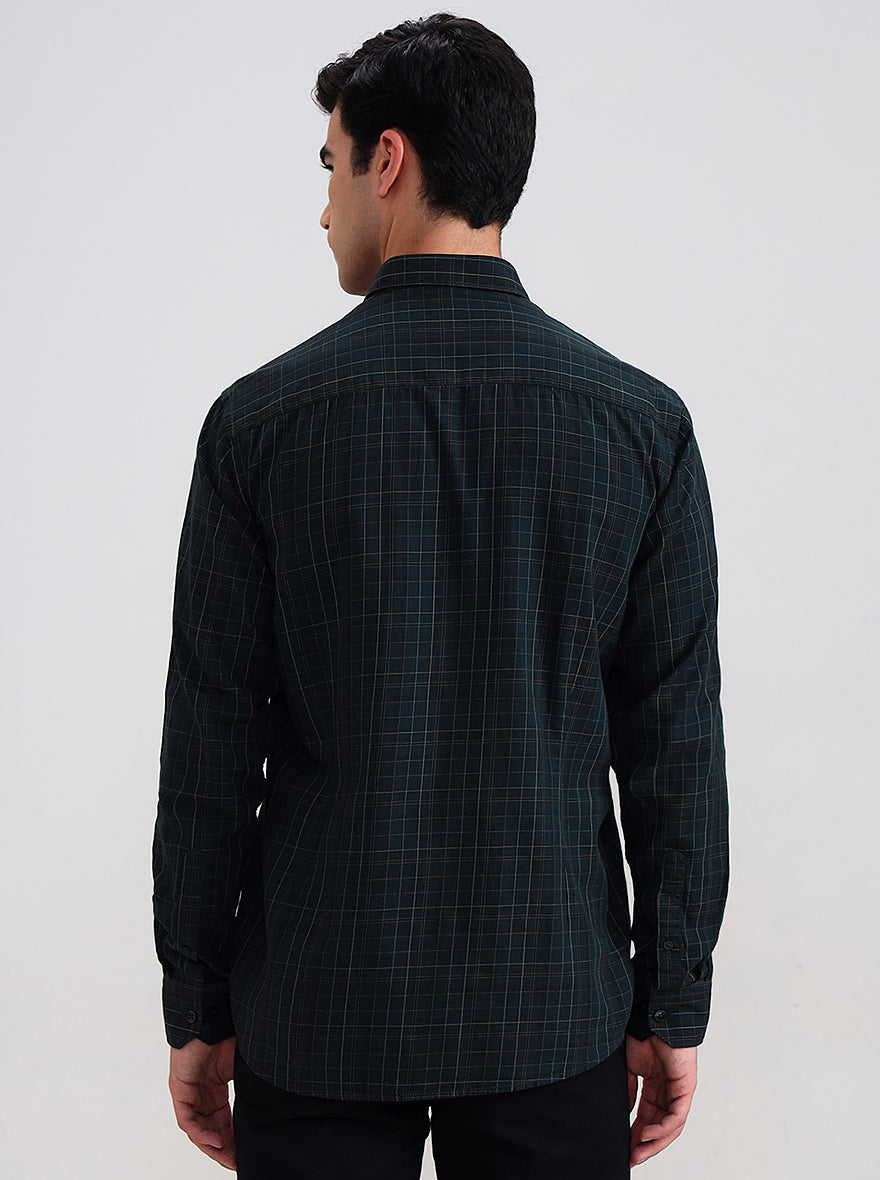 Dark Green Checked Smart Fit Semi Casual Shirt | Greenfibre