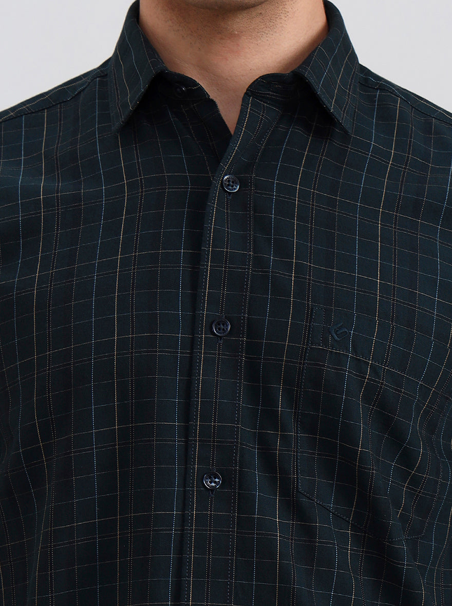 Dark Green Checked Smart Fit Semi Casual Shirt | Greenfibre