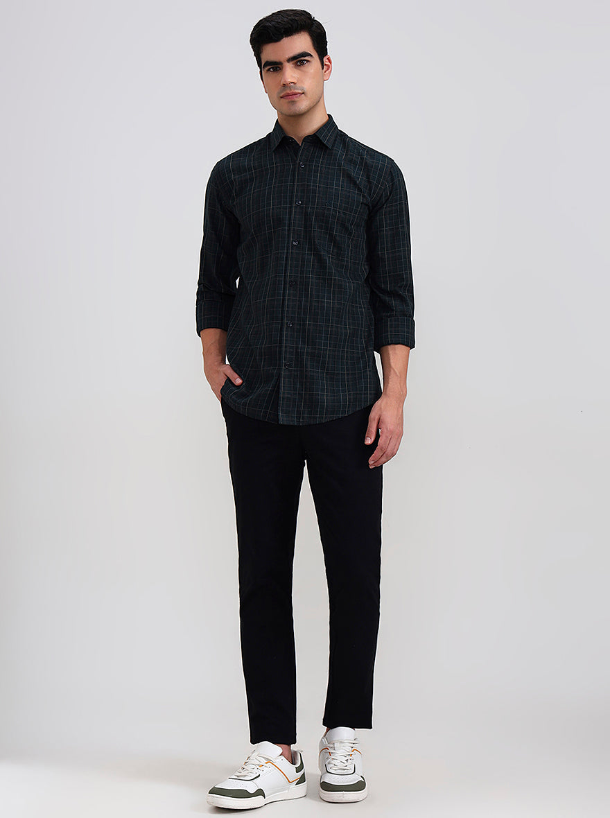 Dark Green Checked Smart Fit Semi Casual Shirt | Greenfibre