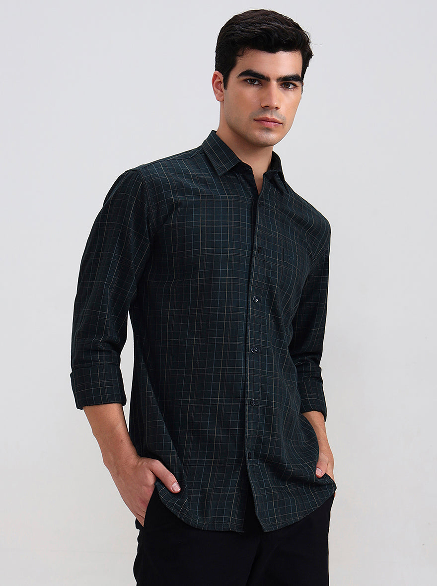 Dark Green Checked Smart Fit Semi Casual Shirt | Greenfibre